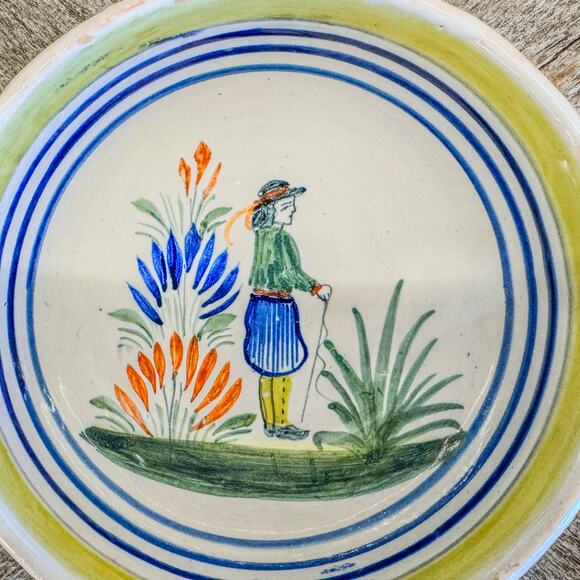 1930's French Faience Henriot Quimper Breton Man-Tureen w/ Lid and Handles-7.5"W - Picture 7 of 10